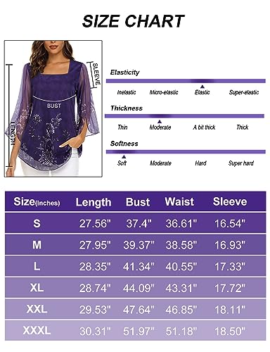Ladies Tunic Tops UK, Loose Tops For Women UK Womens Shirts And Blouses UK Ladies Chiffon Blouses Size 18 Elegant Floral Tops Swing Lightweight Mesh Blouse Shirts For Women 3/4 Sleeve Dressy Top