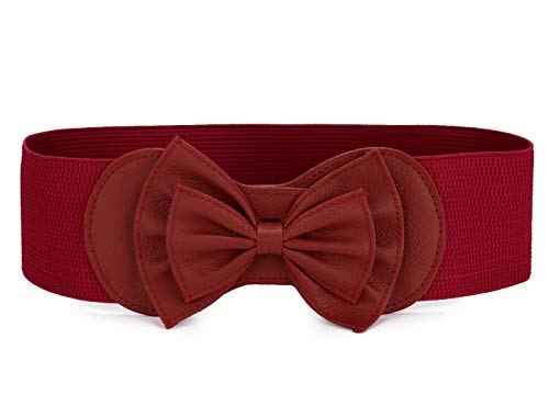 Sourcingmap Red Bowknot Hook Buckle Elastic Band Ladies Dress Waist Belt