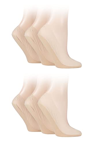 SockShop Ladies Nylon Shoe Liners - Smooth Plain Short Low for Trainers with Heel Grips in a 6 Pair Multipack Size 4-8 Natural