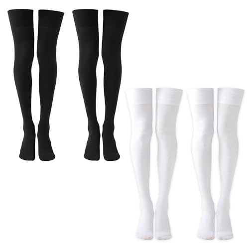 MEMOFYND 2 pairs of non-slip knee socks, black and white stockings, women's knee socks, women's warm knee socks, suitable for fashionable wear such as boots and uniforms