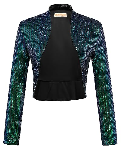 Belle Poque Women Sequin Jacket Long Sleeve Open Front Party Cropped Cardigan Shrugs