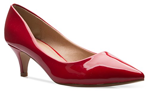 Olivia K Women's Classic D'Orsay Closed Toe Kitten Heel Pump - Casual, Comfort red Size: 4 UK