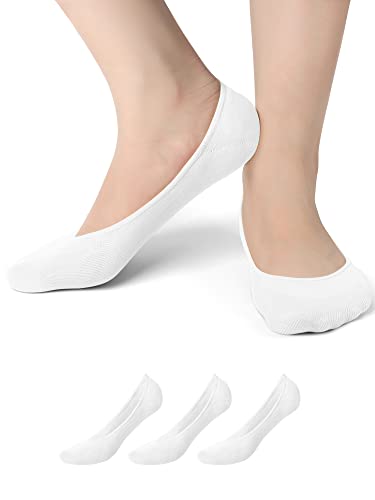 YouGa Invisible Socks Women - 3/6 Pairs No Show Socks Trainer Socks Ladies Low Socks Non Slip Ankle Bamboo Socks for Boat Shoes Sneakers and Loafers (White)