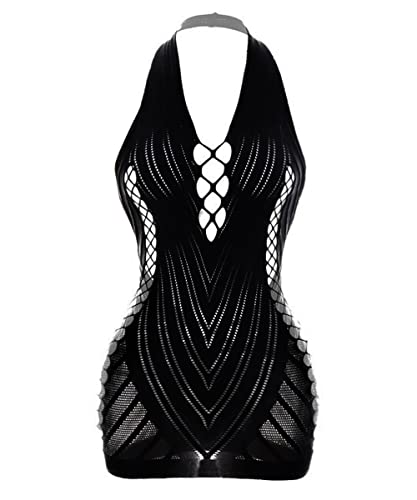 Buitifo Womens Sexy Lingerie Dress One Piece Babydoll Fishnet Chemise Nightwear(KQQ,Black M)