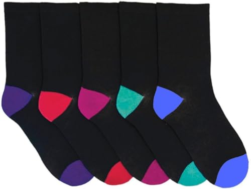 IUEG Ladies 5 Pack Black MultiColoured Cotton Rich Contrast Heel & Toe Socks (5 Pair MultiColour)