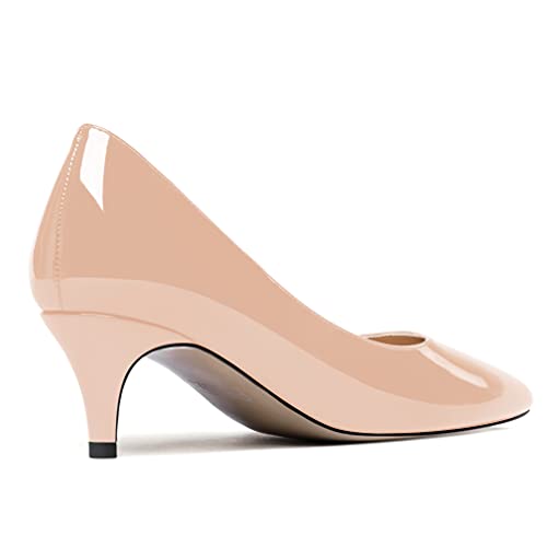 WAYDERNS Women's Cute Solid Slip On Round Toe Patent Leather Low Kitten Heel Pumps Shoes 2 Inch beige Size: 6 UK