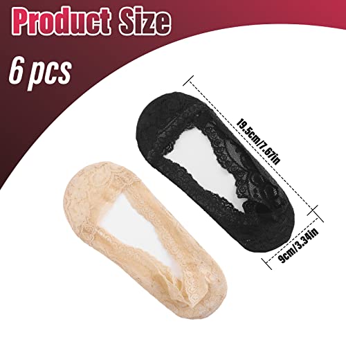 Sibba 6 Pairs Lace Boat Socks Non Slip Ultra Low Cut Socks Invisible Socks Ladies No Show Liner Ankle Socks with Silicone Grip for Women Girls High-heel Shoes Boat Shoes (Black & Skin)