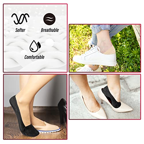 Sibba 6 Pairs Lace Boat Socks Non Slip Ultra Low Cut Socks Invisible Socks Ladies No Show Liner Ankle Socks with Silicone Grip for Women Girls High-heel Shoes Boat Shoes (Black & Skin)