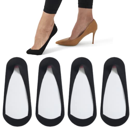 Zeltauto Women's Invisible Socks Ultra Low Cut Non Slip No Show Socks Cotton Shoe Liners (4 Pairs Black, 8-9.5UK)