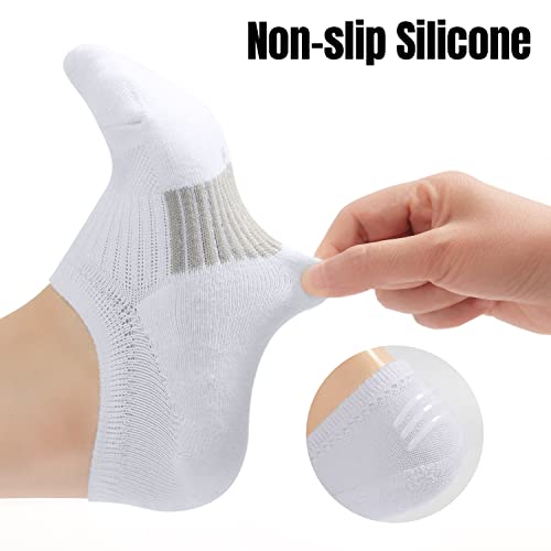 6 Pairs Invisible Ankle Trainer Socks Womens, White No Show Low Cut Casual Socks, Non Slip Cushioned Socks for Ladies and Girls Sneaker Canvas Shoes 3-5