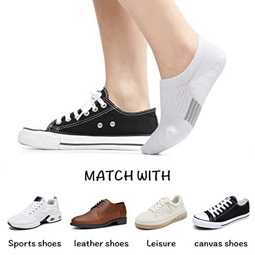 6 Pairs Invisible Ankle Trainer Socks Womens, White No Show Low Cut Casual Socks, Non Slip Cushioned Socks for Ladies and Girls Sneaker Canvas Shoes 3-5