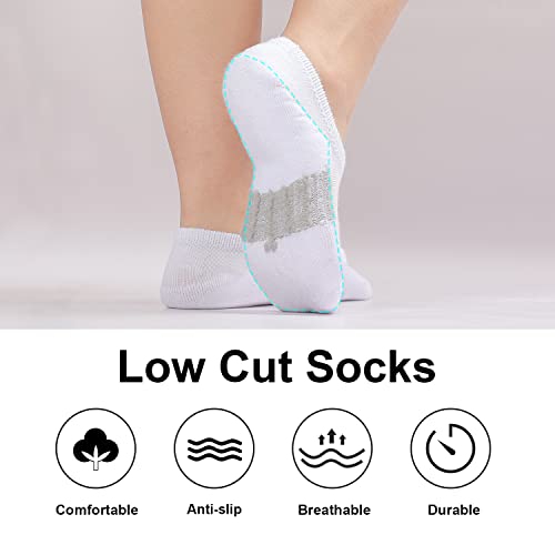 6 Pairs Invisible Ankle Trainer Socks Womens, White No Show Low Cut Casual Socks, Non Slip Cushioned Socks for Ladies and Girls Sneaker Canvas Shoes 3-5