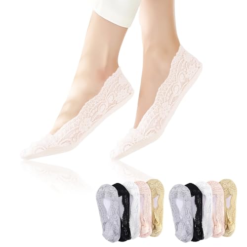 10 Pairs No Show Socks Women, Lace Boat Socks Non Slip Ankle Socks Invisible Socks Ultra Low Cut Liner Ladies Pop Socks Summer Foot Socks Foot Fights for Shoes for Sneaker High Heel Loafers5 Colours