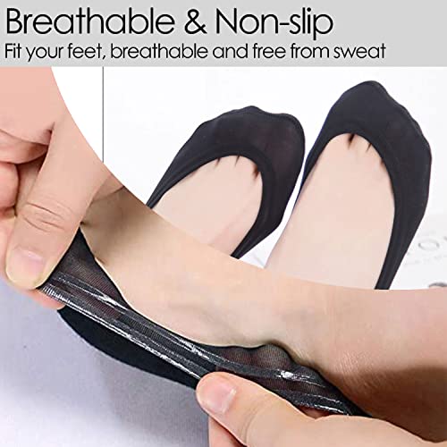 LECTNORE 4Pairs No Show Socks Women Low Cut Socks Invisible Ultra Low Cut Boat Socks Non-Slip Socks with Silicone Strips for Sneaker High-heel Shoes Loafer Black