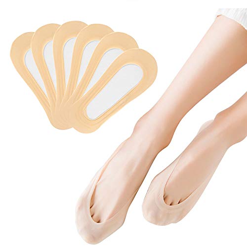 FEPITO 6 Pairs Women No Show Socks Non Slip Invisible Ultra Low Cut Socks for Boat Shoes Sneakers Loafers High-heel Shoes（Skin Color