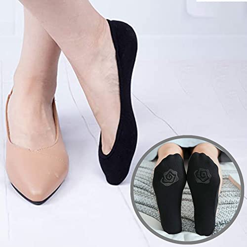 LECTNORE 4Pairs No Show Socks Women Low Cut Socks Invisible Ultra Low Cut Boat Socks Non-Slip Socks with Silicone Strips for Sneaker High-heel Shoes Loafer Black