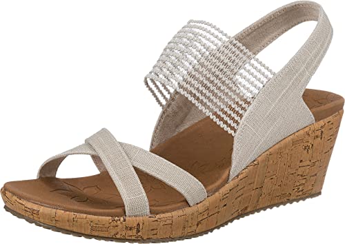 Skechers Women's Beverlee High Tea Sandal,Natural Sparkle Linen Gore Trim,6 UK