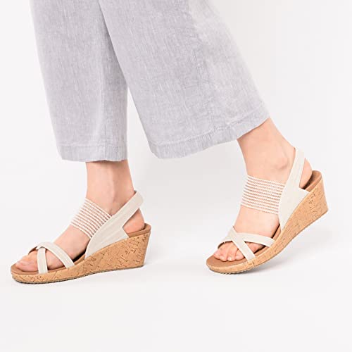 Skechers Women's Beverlee High Tea Sandal,Natural Sparkle Linen Gore Trim,6 UK