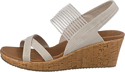 Skechers Women's Beverlee High Tea Sandal,Natural Sparkle Linen Gore Trim,6 UK