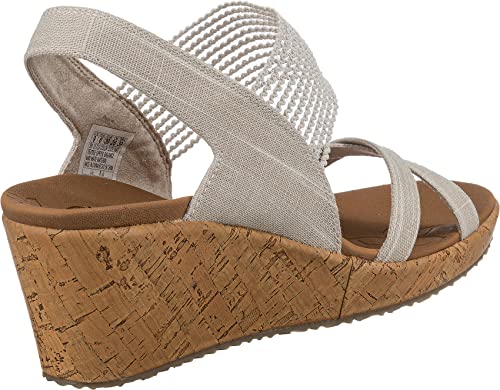 Skechers Women's Beverlee High Tea Sandal,Natural Sparkle Linen Gore Trim,6 UK