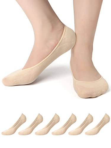 No Show Socks for Women - 6 Pairs Non Slip Invisible Socks Women, Cotton Ultra Low Cut Liner Socks Ladies Trainer Sneaker Socks Shoe Liners for Loafer Flats Boat Shoes UK Size 5.5 to 8