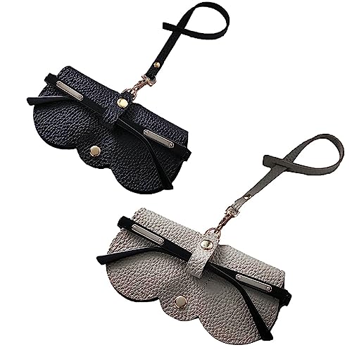 ZALUJMUS Soft PU Sunglasses Bag, Slim Portable Eyeglass Case Sunglasses Pouch with Lanyard, Anti-Scratch Soft PU Leather Sunglass Case Travel Glasses Case (Black+Gray)