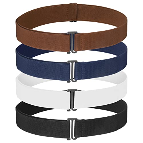 Chutoral 4 Pcs Invisible Elastic Belts for Women Men Stretch Belts No Show Flat Buckle Adjustable Belts for Jeans Dresses Trousers (Black, White, Brown, Navy)