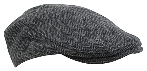 Atano Mens Adjustable Herringbone Flat Cap Blue Grey
