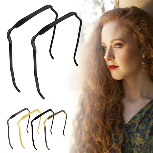 Audasi 2 PCS Curly Fashion Hair Hoop Hairbands, Square Shaped Hinged Curly Thick Hair Large Hair Headband, Invisible Hairstyle Blending Hair Hoop Hairband FixingHoop Fit Like Sunglasses(2 blacks)
