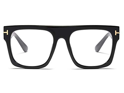 Allt Unisex Large Square Optical Eyewear Non-prescription Eyeglasses Flat Top Clear Lens Glasses Frames, Black, Large
