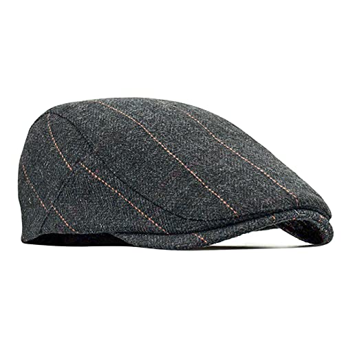 besbomig Mens Tweed Flat Cap Driving Hat Newsboy Cap - Adjustable Fashion Newsboy Irish Beret Hat, Autumn Winter, 55-59CM Black