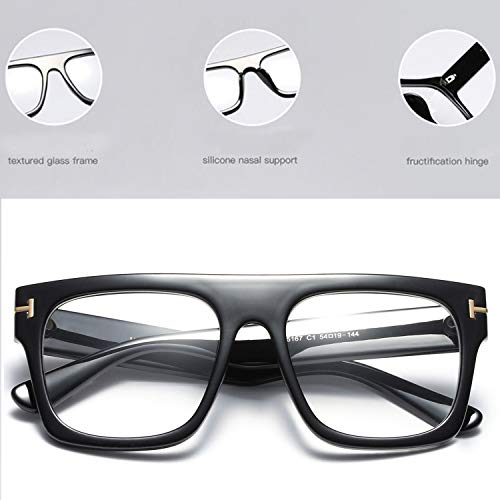 Allt Unisex Large Square Optical Eyewear Non-prescription Eyeglasses Flat Top Clear Lens Glasses Frames, Black, Large