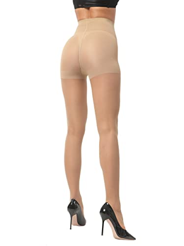 EVERSWE 3 Pairs 20D Women's Sheer Tights with Reinforced Toes (Nude, M)