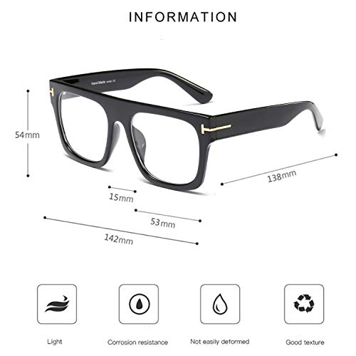 Allt Unisex Large Square Optical Eyewear Non-prescription Eyeglasses Flat Top Clear Lens Glasses Frames, Black, Large