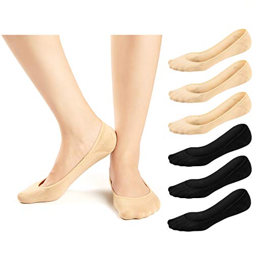 JaosWish Women No Show Socks Ultra Low Cut Liner Socks Non Slip Invisible Socks for Loafer Boat Flats 6 Pairs,Black Nude,3-5