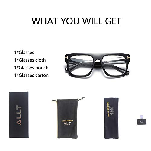 Allt Unisex Large Square Optical Eyewear Non-prescription Eyeglasses Flat Top Clear Lens Glasses Frames, Black, Large