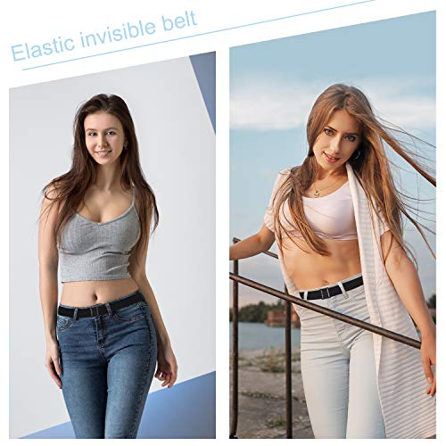 Hanshengday Women Elastic Belt Invisible Stretch for Jeans Pants Dresses shorts Flat Buckle no show Waistband Strap Adjustable No-slip Causal belt