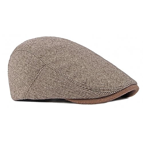 Dalababa Mens Tweed Flat Caps, Herringbone Newsboy Ivy Style, Adjustable Vintage Irish Gatsby Beret Cap Casual Driving Hunting Golf Hat - Light Coffee