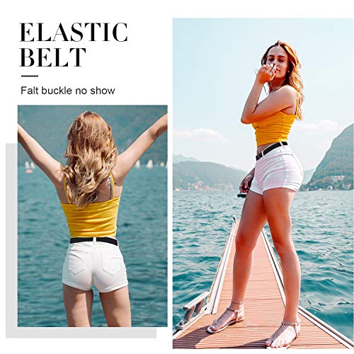 Hanshengday Women Elastic Belt Invisible Stretch for Jeans Pants Dresses shorts Flat Buckle no show Waistband Strap Adjustable No-slip Causal belt
