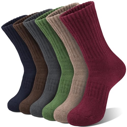Chalier Finery 6 Pairs Warm Women Wool Socks, Thick Thermal Socks Hiking Socks for Women Winter Cosy Boot Thick Cushion Walking Socks for women