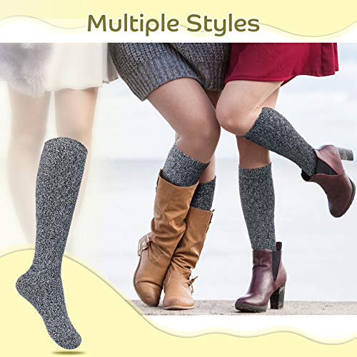 Geyoga Wellie Socks Womens 4-8 Wellington Boot Socks Thermal Long Knee High Socks Walking Wool Socks Ladies Winter Socks in 5 Colors UK (Dark Grey,13.8 Inches)