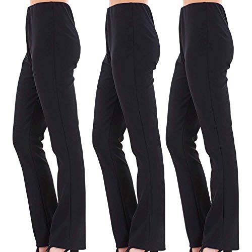 Ladies (Pack of 3) Stretch Bootleg Trousers Ribbed Women Bootcut Elasticated Waist Pants Work WEAR Pull ON Bottoms Plus Sizes 8-26 (UK 14/31" Long Inside Leg, Black+Black+Black)