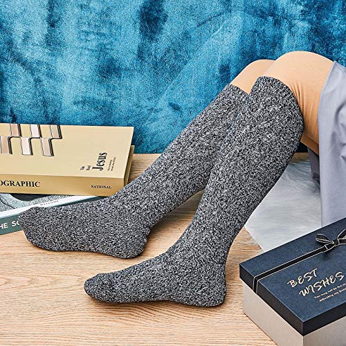 Geyoga Wellie Socks Womens 4-8 Wellington Boot Socks Thermal Long Knee High Socks Walking Wool Socks Ladies Winter Socks in 5 Colors UK (Dark Grey,13.8 Inches)