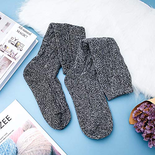 Geyoga Wellie Socks Womens 4-8 Wellington Boot Socks Thermal Long Knee High Socks Walking Wool Socks Ladies Winter Socks in 5 Colors UK (Dark Grey,13.8 Inches)