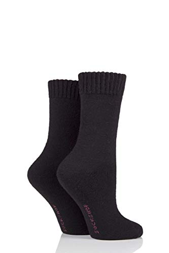 SockShop Ladies 2 Pair Wool Mix Striped and Plain Boot Socks Black 4-8