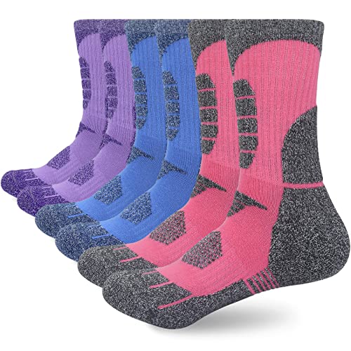 KOOOGEAR Walking Hiking Socks Women, Womens Ladies Thermal Sports Work Boot Socks 4-7 Multipack Thick Warm Cushioned Anti Blister Trekking Cycling Colourful Black Cotton Socks 3 Pairs
