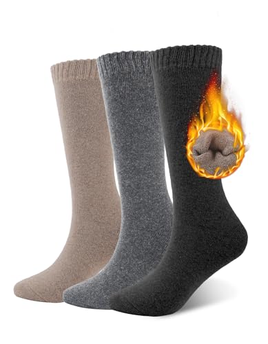 YUTYTH 3 Pairs Welly Socks Thermal wellington Boot Socks Women Soft Touch Thick Comfy Cold Winter Long Calf Slouch Warm Socks Knitted Stockings for Girls and Ladies UK 4-7