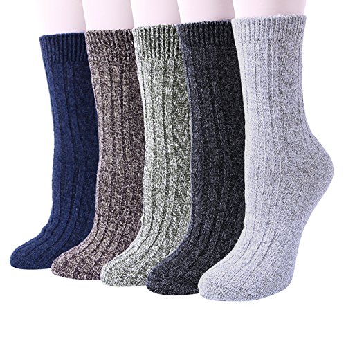 5 Pairs Womens Thermal Wool Socks Warm Knit Ladies Socks for Winter, One Size, A10