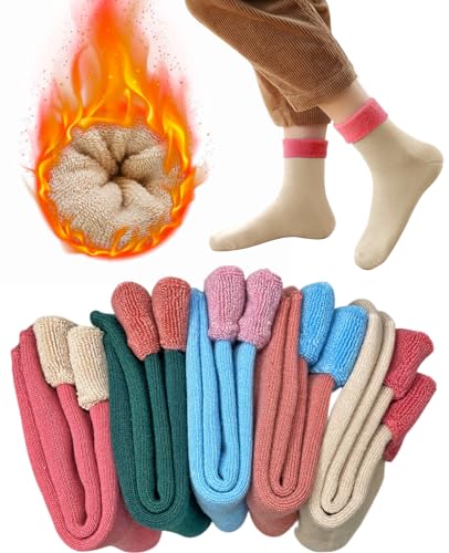 VoJoPi 5 Pairs Women Thermal Socks, Thicken Winter Wool Warm Socks - Full Terry Locks the Heat, Soft & Cosy Ladies Casual Snow Boots Socks, Size UK 4-8