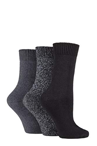 SockShop Ladies Plain Cotton and Lurex Boot Socks Pack of 3 Black 4-8